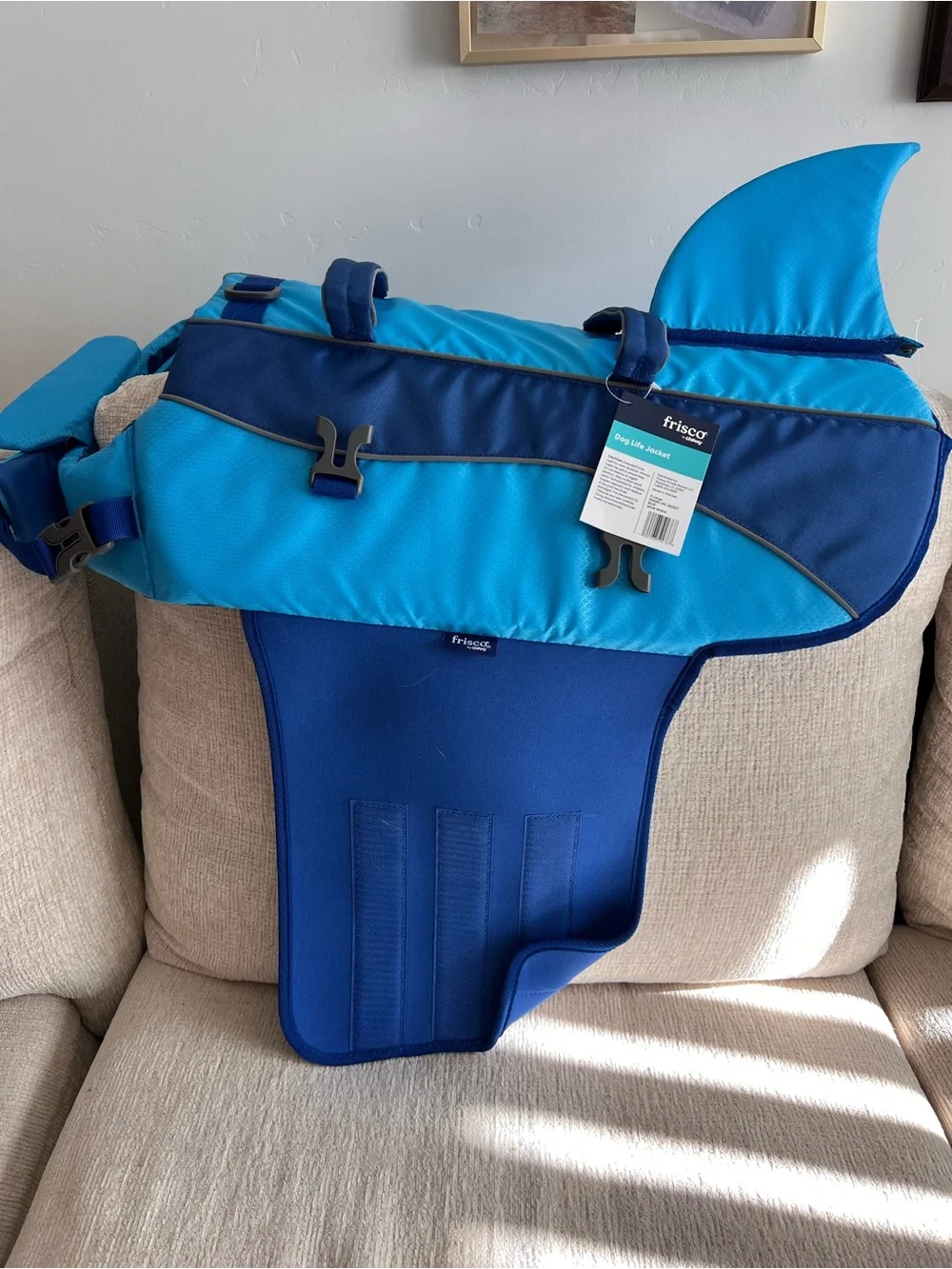Blue Shark Dog Life Jacket with Handle - Safety Swim Vest